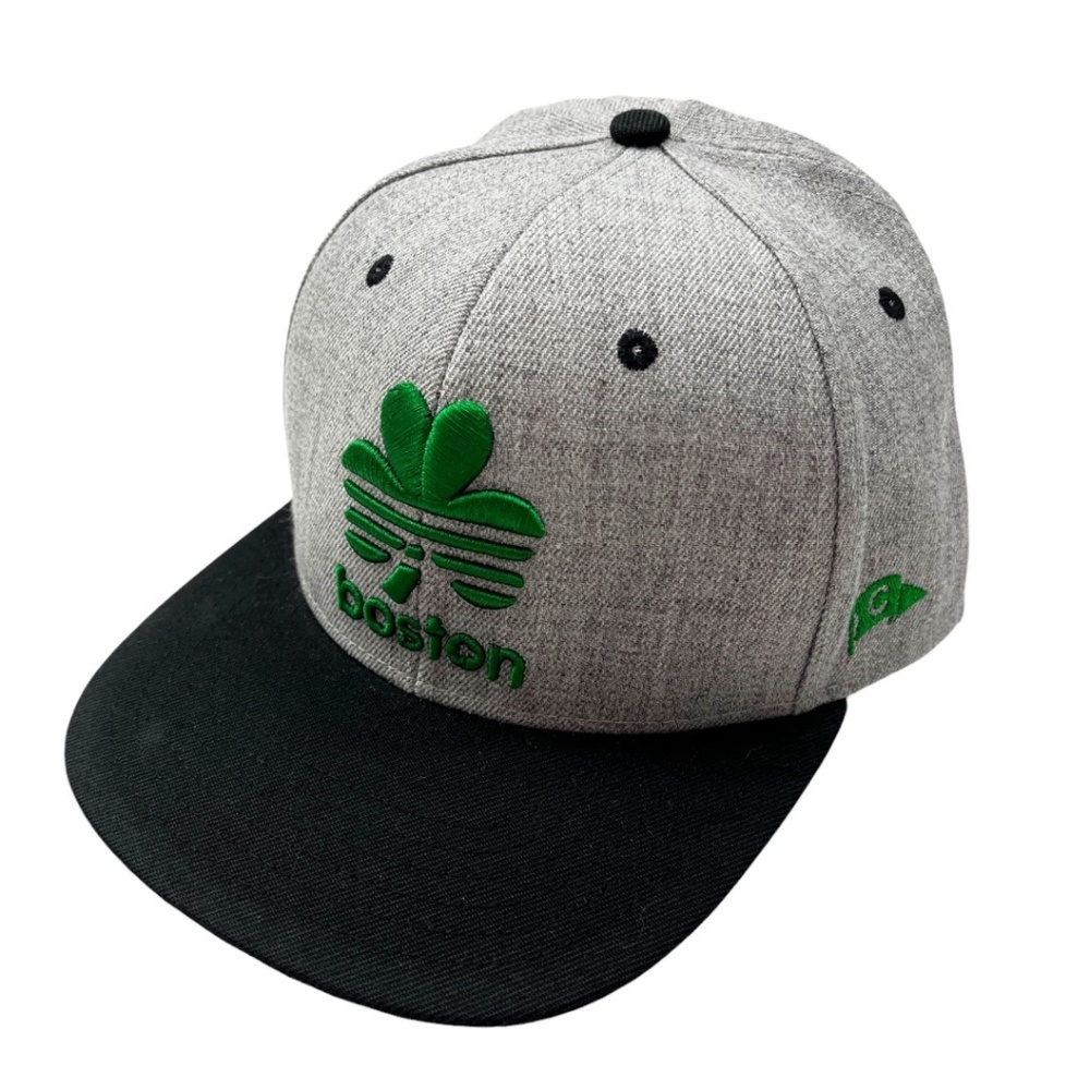 NWOT Boston Shamrock 3D Embroidered Flat Brim Hat Wool Blend Snapback